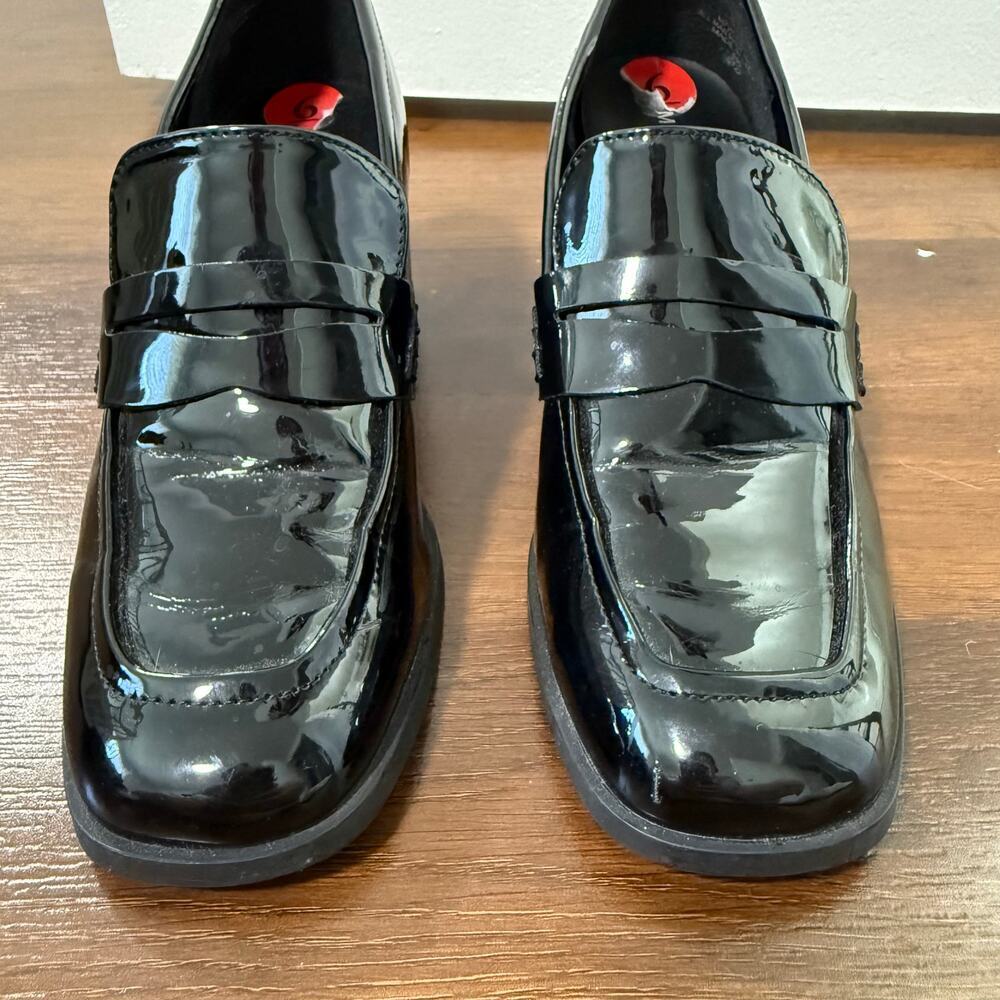 Marc Fisher Kchris Block Heel Patent Loafers Preppy Goth Chic Classic Black Sz 6 - Picture 3 of 8